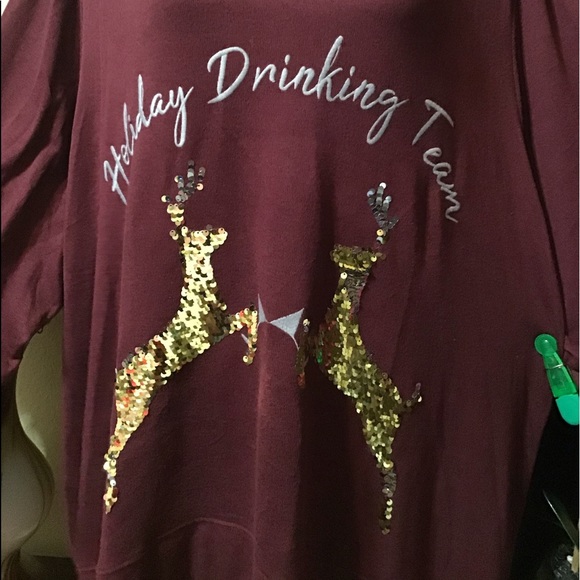 🎅NWT SLEEP by CACIQUE 26/28 🦌GOLD SEQUIN REINDEER 🦌SWEATSHIRT PAJAMA TOP - Picture 5 of 8